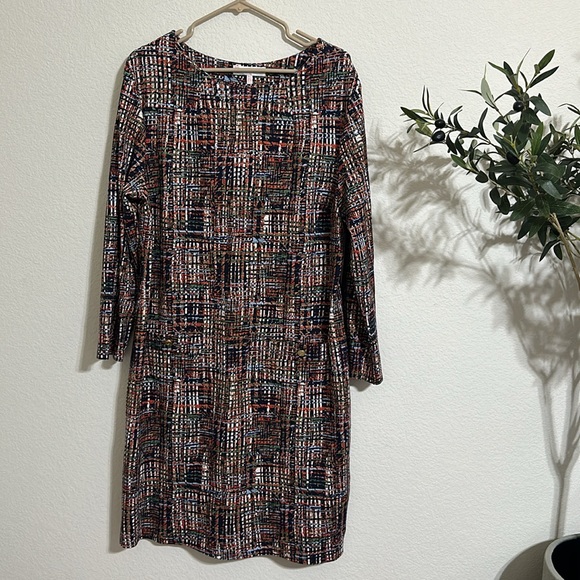 NWT Jude Connally Sabine Ponte Tweed Crew Neck 3/4 Sleeve Shift Dress - Picture 3 of 8